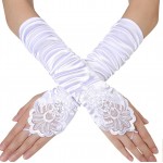 Manusi elegante din satin cu dantela MNS001 Crem